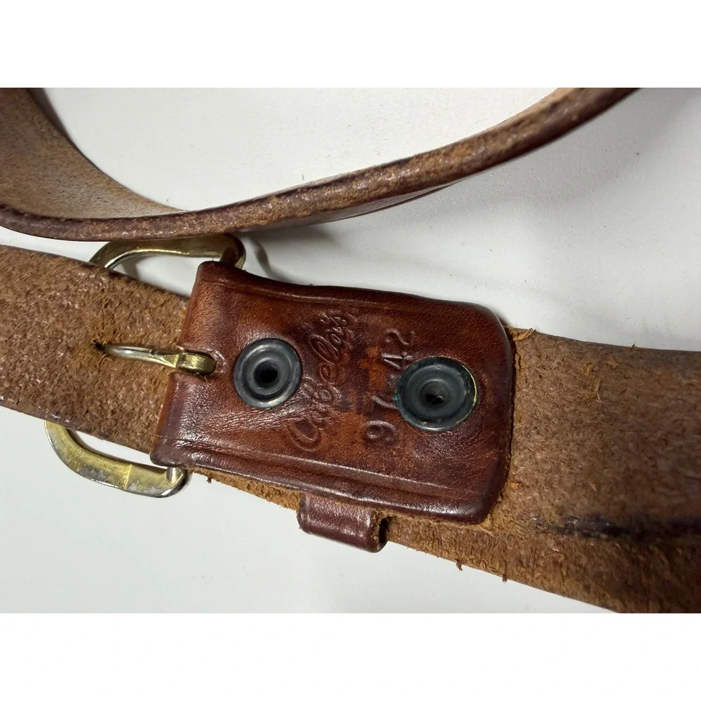 Cabelas Mens Brown Leather Belt 42 Brass Buckle Heavy Duty Distressed 91-42